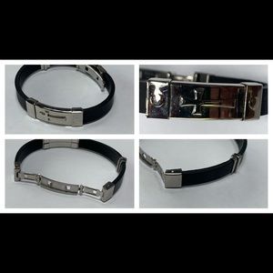 Rock & Roll cross mens bracelet 3.5” black rubber band